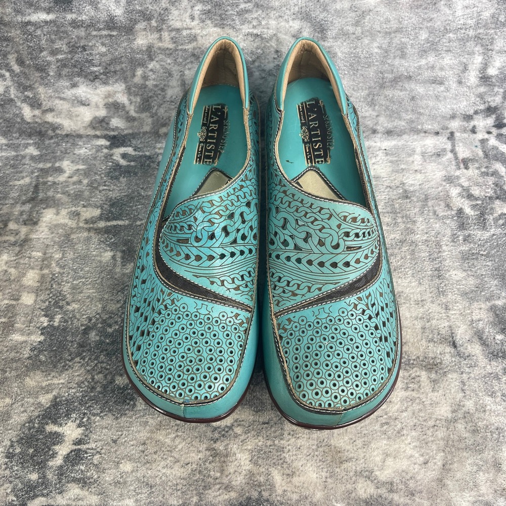 L'Artiste Spring Step Womens 41 Hanna Slip On Loafer Perforated Floral Turquoise - Picture 8 of 12